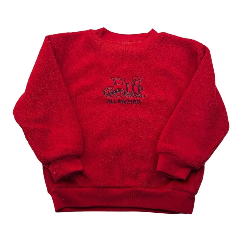 TKS Basics Vintage Red Fleece Toddler Train All‎ Aboard Sweatshirt Size 3T
